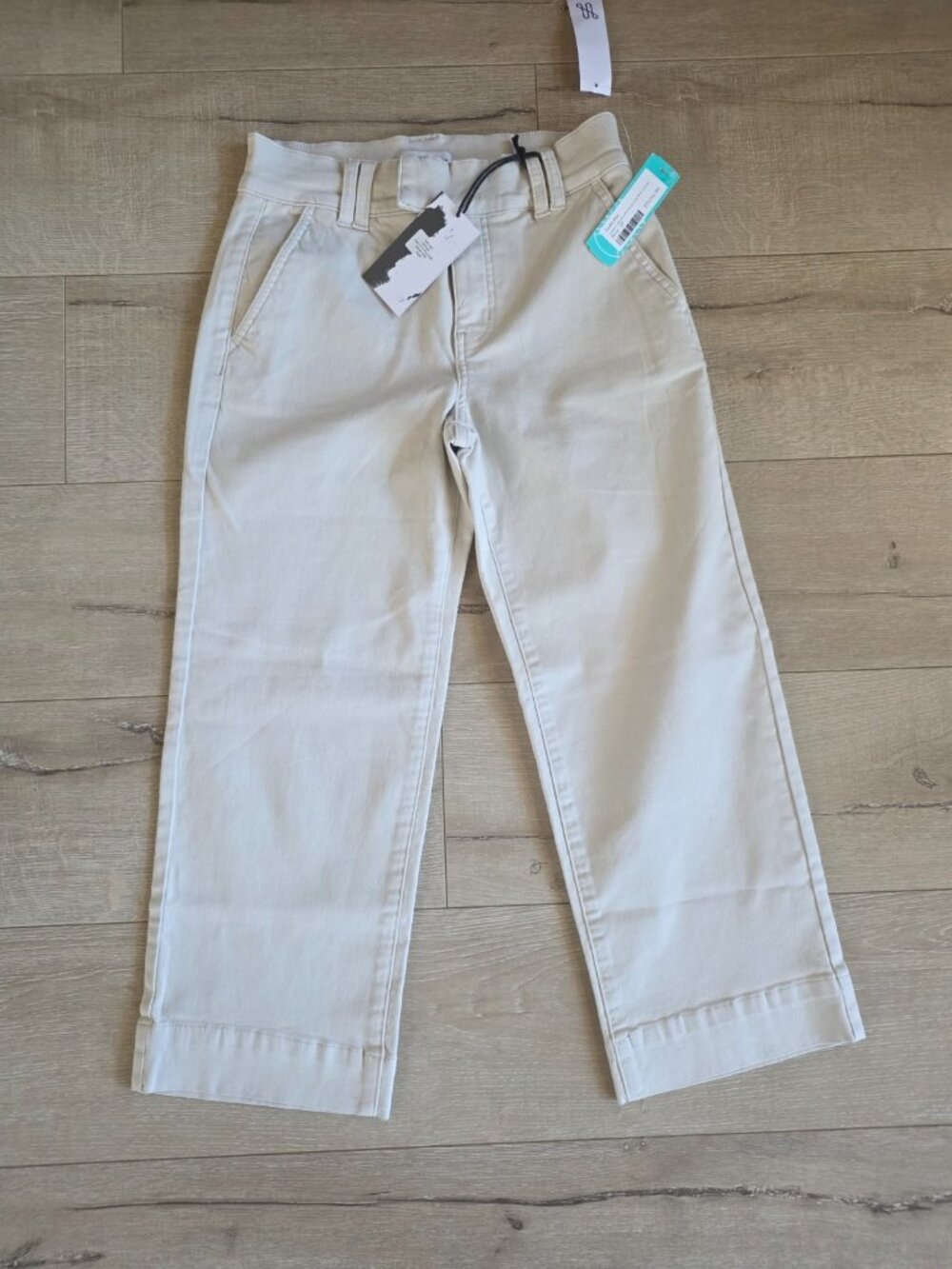 Studio Blue Destiny Extended Waistband Cropped Pants Womens 26P Beige Wide Leg